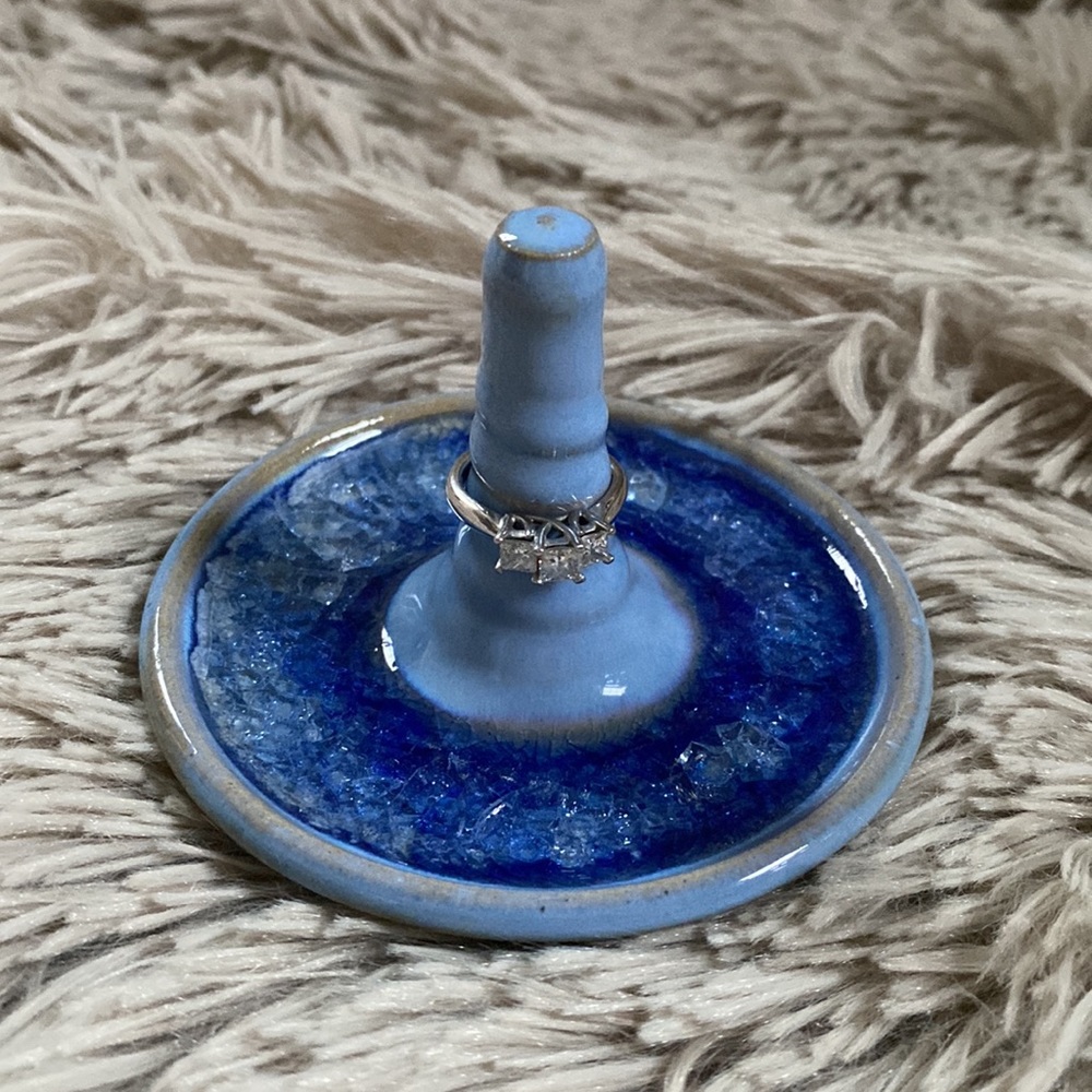 PALOMA POTTERY RECYCLED GLASS GLAZED POTTERY RING HOLDER JEWELRY DISH EUC - Picture 2 of 6